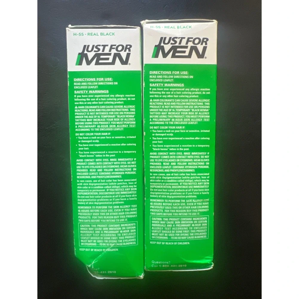 Lot of 2 Just For Men Shampoo-In Color Real Black H-55 Mens Hair Dye 5 Min Kit